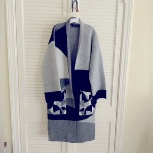 Gray and Black Knit Long Cardigan Coat